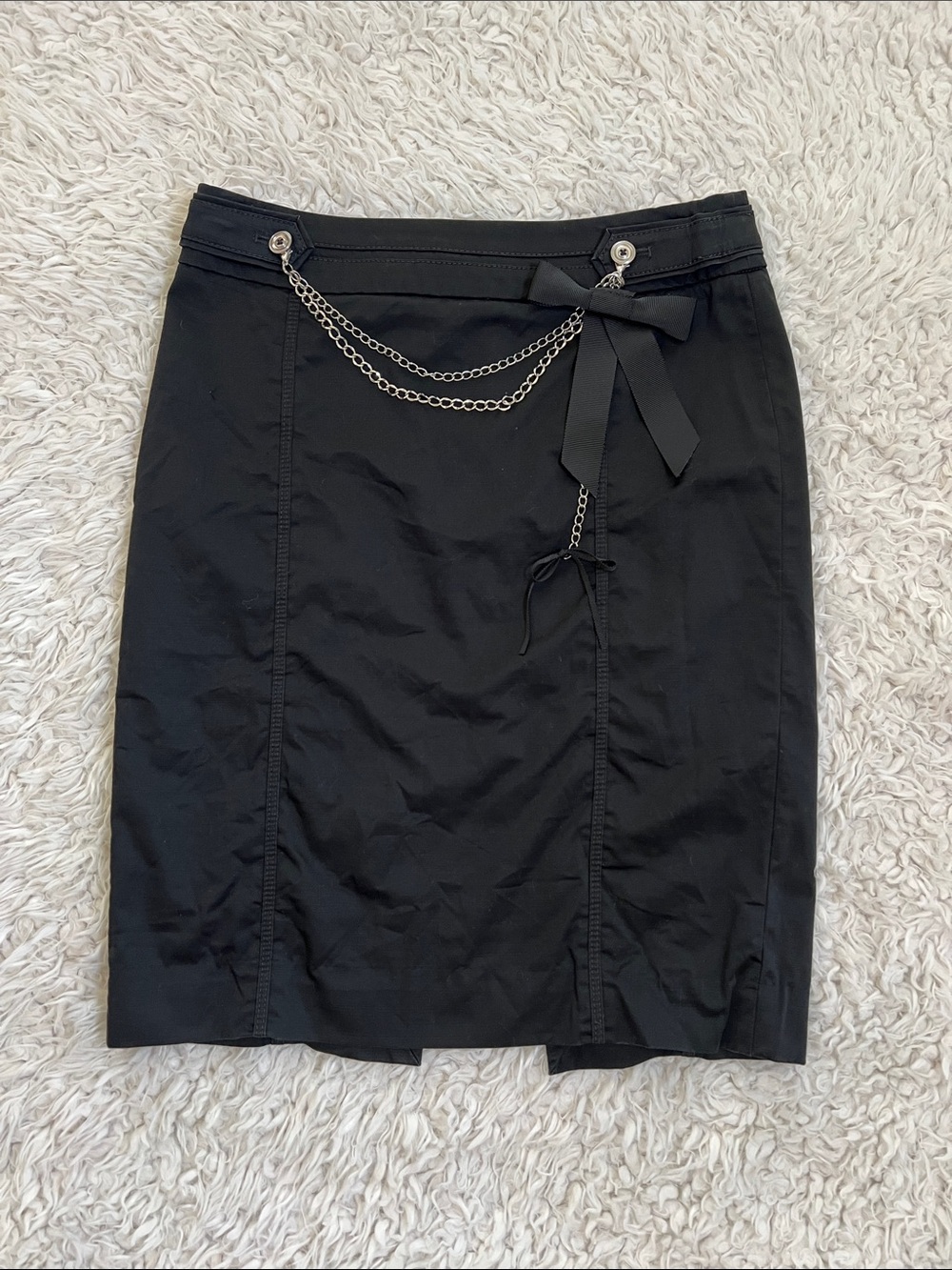 White House Black Market Pencil Skirt Embellished Chain Bow Sz 00